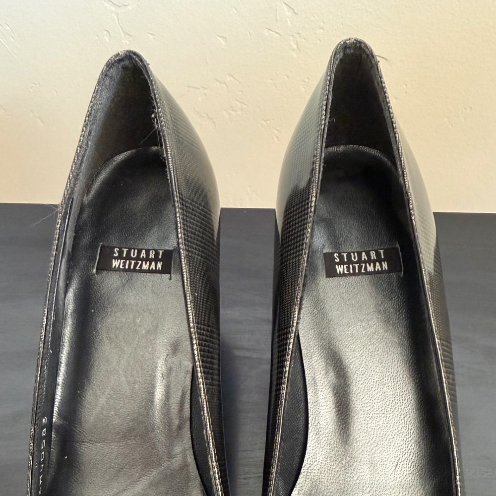 Stuart Weitzman Vintage Grey Plaid Pumps 2.5" Kitten Heel Square Toe  Size 7 - Picture 7 of 11